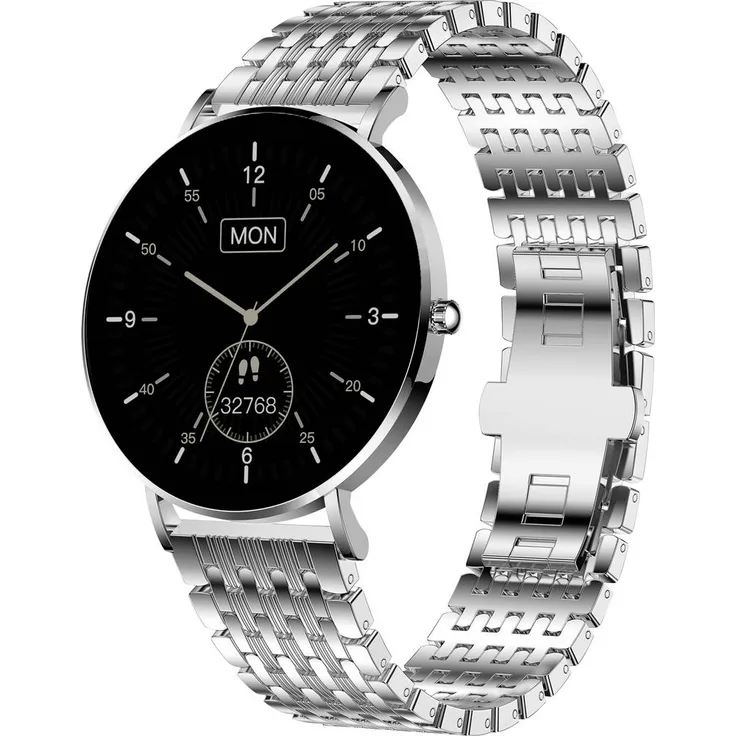 XCOAST SIONA 2 Elegance Silver, Smartwatch für Frauen mit AMOLED Display, Blutdruck- und Pulsmesser, Milanaise Edelstahlarmband, wasserdicht