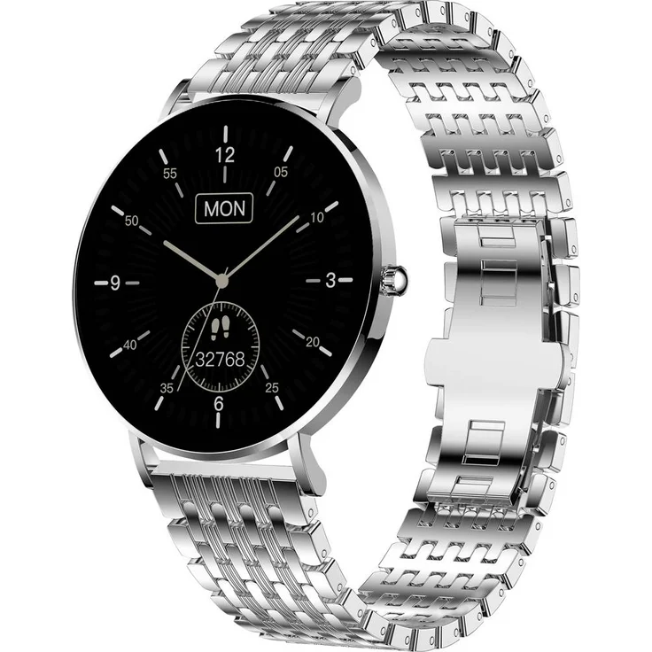 XCOAST SIONA 2 Elegance Silver, Smartwatch für Frauen mit AMOLED Display, Blutdruck- und Pulsmesser, Milanaise Edelstahlarmband, wasserdicht