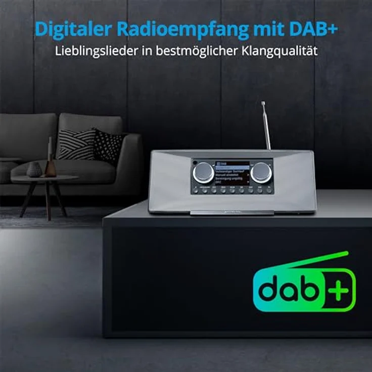 MEDION P85333 Internetradio mit DAB+ (WLAN, UKW, Spotify Connect, Amazon Music, DLNA, USB, Kopfhörer-Anschluss, AUX, Stereo Line-Out Cinch, Sleep Timer) grau – Bild 3