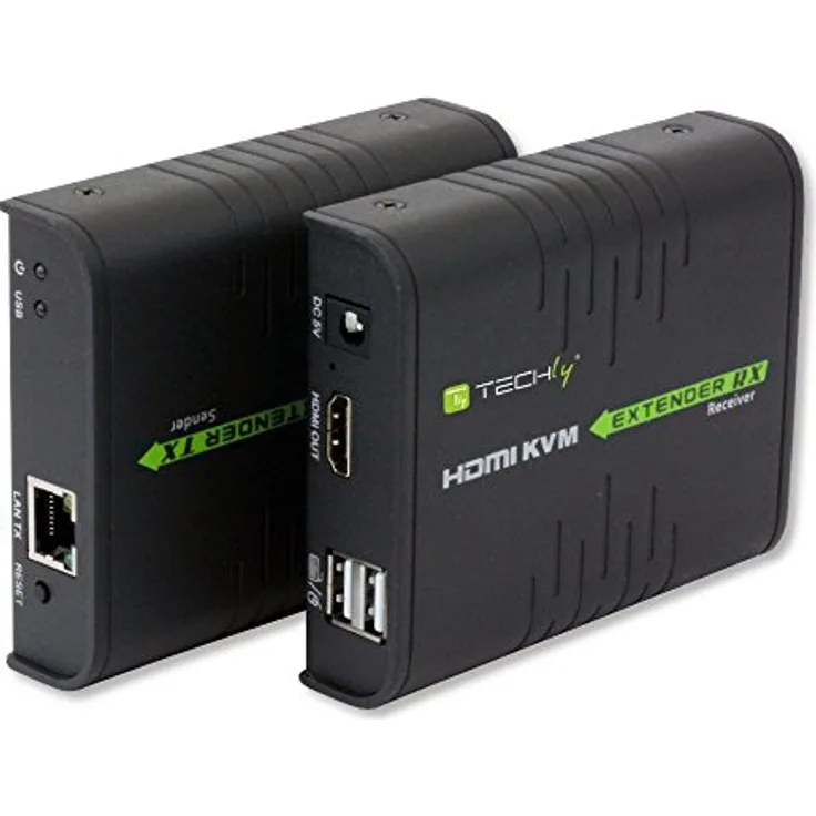 Techly HDMI KVM Extender über Netzwerkkabel, KVM Switch bis 120 Meter, 1080p bei 60Hz, Schwarz