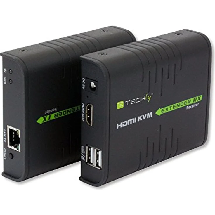 Techly HDMI KVM Extender über Netzwerkkabel, KVM Switch bis 120 Meter, 1080p bei 60Hz, Schwarz – Bild 1