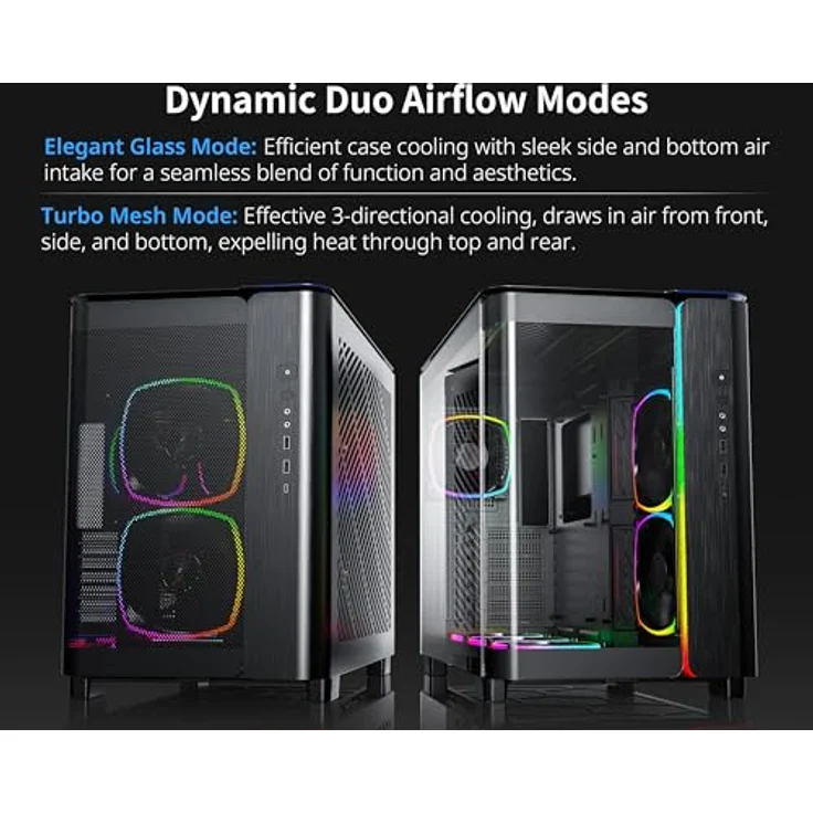 Montech King 95 PRO Dual-Chamber ATX Mid-Tower PC-Gaming-Gehäuse, gebogene gehärtete Glasfront, hoher Luftstrom, sechs ARGB PWM Lüfter, Schwarz – Bild 5