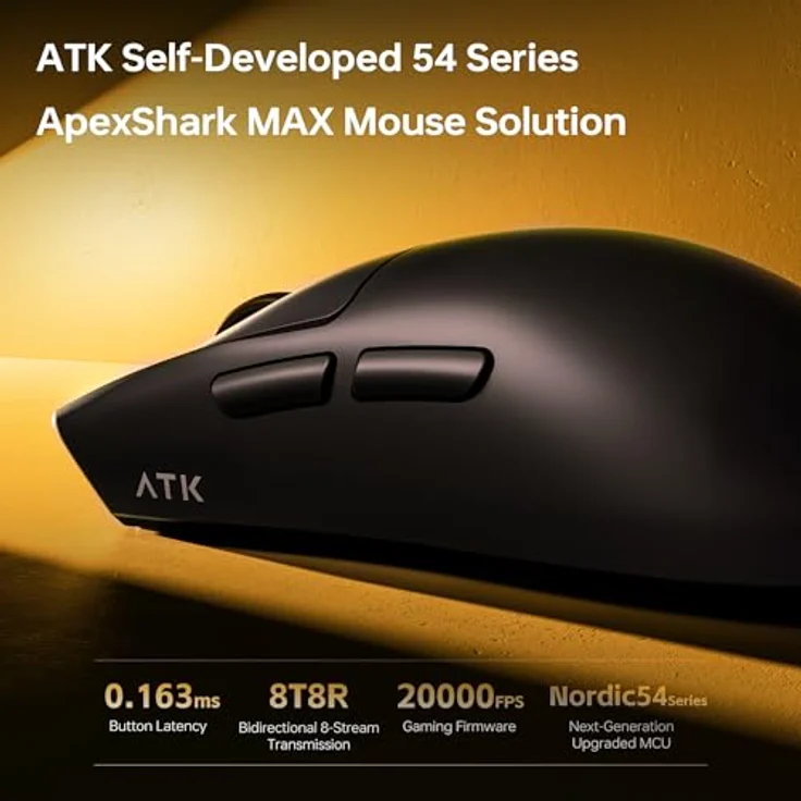 ATK Blazing Sky X1 V2, kabellose Gaming-Maus mit PAW3395 Ultra-Sensor, 8000 Hz Abfragerate, mechanische Schalter, Tri-Mode 2,4 G/Bluetooth/kabelgebunden, 55 g leicht (Ultimate, Weiß) – Bild 4