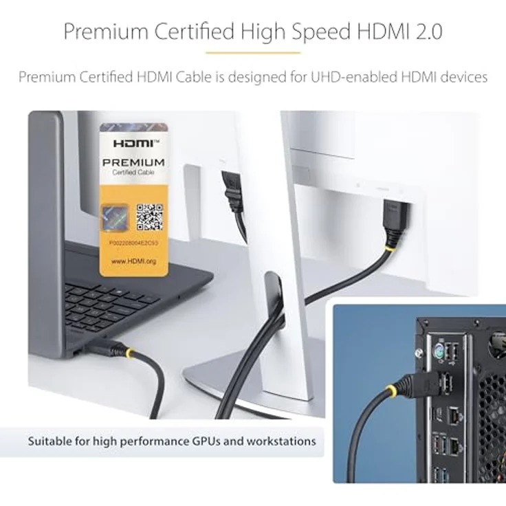 StarTech.com Premium Zertifiziertes High Speed HDMI Kabel, 4K 60Hz/1440p 144Hz, 18Gbps, UHD HDMI 2.0 Arc Kabel für TV/PC, Schwarz 2m – Bild 3