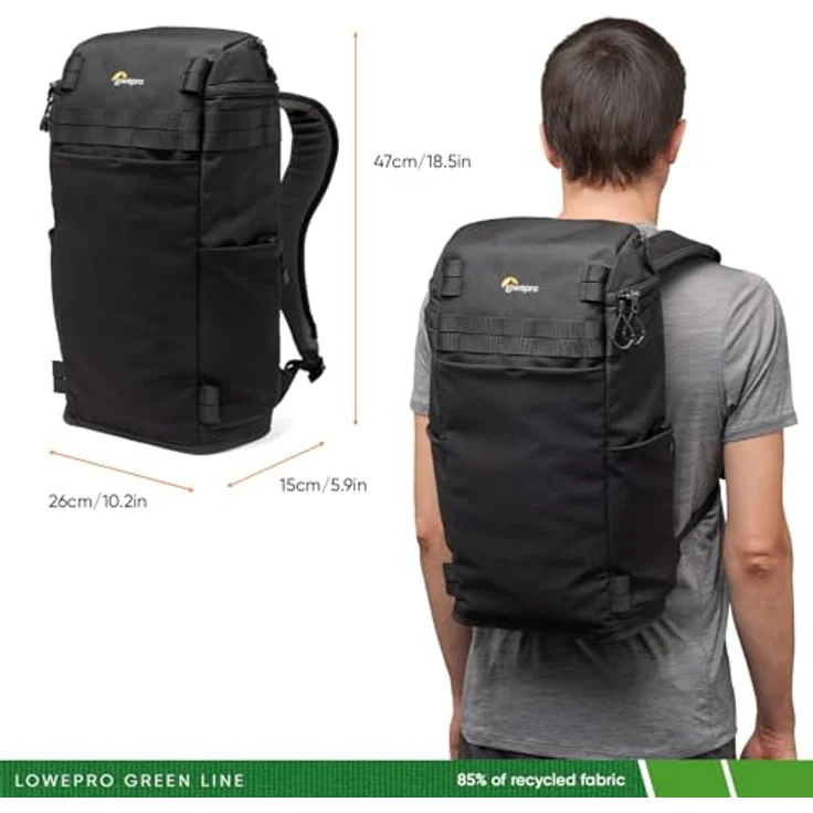 Lowepro ProTactic Lite BP 150 AW III Laptop-Rucksack, Zugang oben u. seitlich, 25 L, für Foto-/Videografen, Regenhaube, recyceltes Gewebe, schwarz – Bild 2