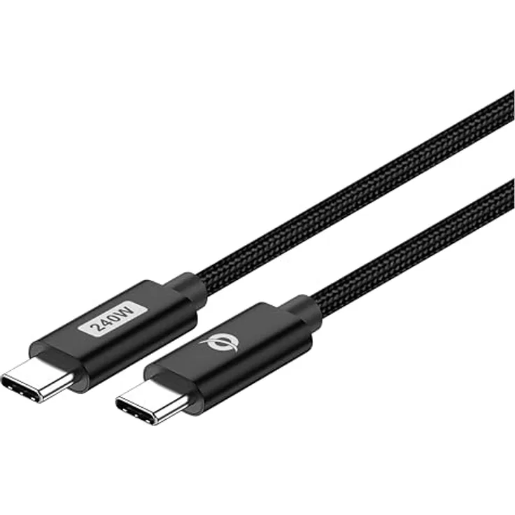 Conceptronic ETTA03B20 USB-C Kabel, 2m, 5A, 480Mbps, geflochten, schwarz