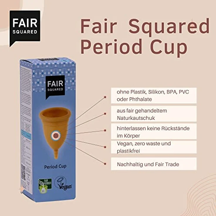 Fair Squared Size M Period Cup Menstruationstasse Menstruationsbecher - Naturreine Menstruationstasse aus Naturkautschuk aus fairem Handel - vegan und Zero Waste, Größe M in Naturfarben - Preisvergleich – Bild 2