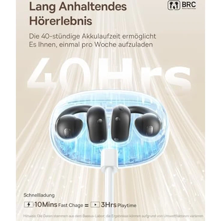 Baseus Bowie MC1 Open Ear Kopfhörer, Ohrclip mit Bluetooth 5.4, IP57 Wasser- und Staubdicht, 40H Akkulaufzeit, Geräuschunterdrückung, Interstellar Schwarz – Bild 4