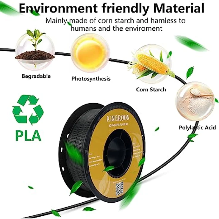 Kingroon PLA Filament 1.75mm, 10KG Spule Schwarz, Maßgenauigkeit +/- 0.03mm, für FDM 3D Drucker – Bild 3
