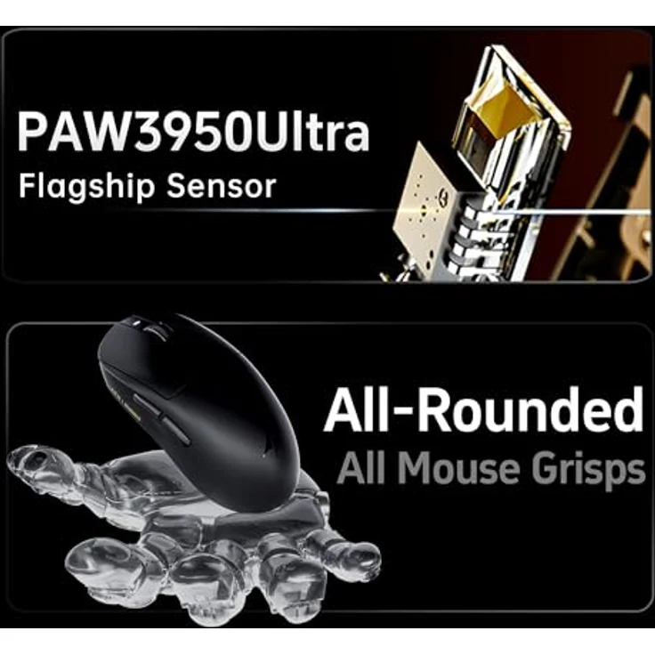 ATK Dragonfly A9 Plus, Wireless Gaming Maus mit PAW3950 Ultra Sensor, bis zu 42000 dpi, 8K Abfrage, Ice Feeling Beschichtung und Trimode Konnektivität, leicht (53-57g) – Bild 5