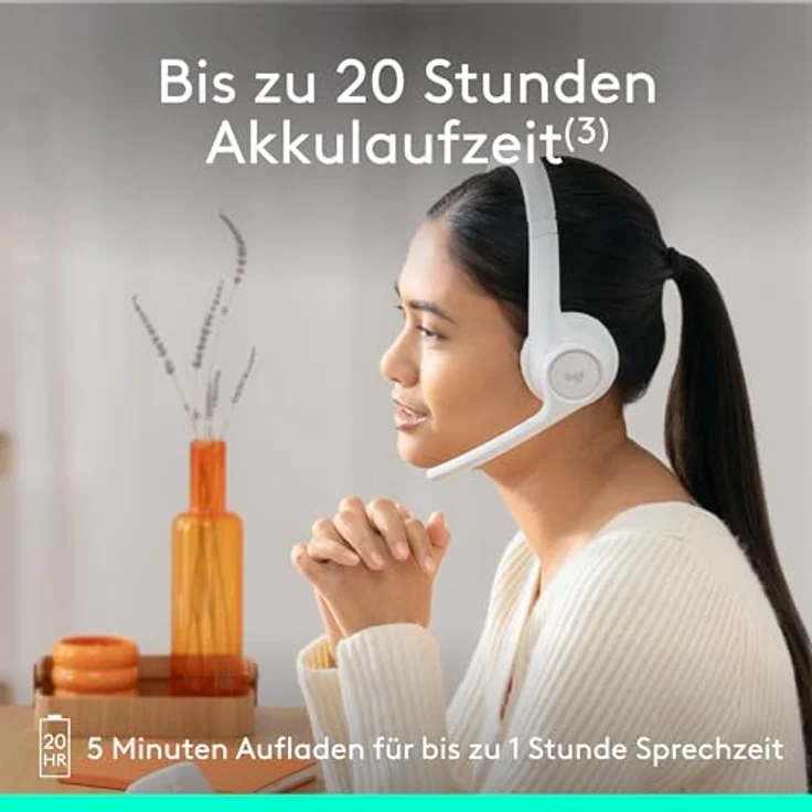 Logitech Zone 300 Wireless Bluetooth Headset mit Mikrofon inkl. Geräuschunterdrückung - Grauweiß, kompatibel mit Windows, Mac, Chrome, Linux, iOS, iPadOS, Android – Bild 5