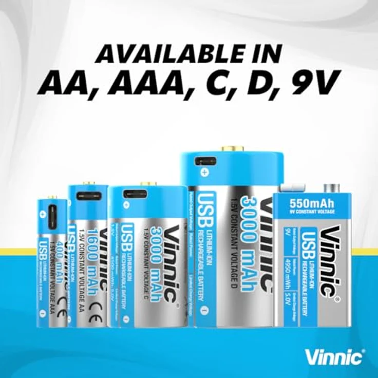 VINNIC Vinnic Wiederaufladbare AA Akku mit USB Type-C, 1600 mAh, 4er Pack, Blau/Silber – Bild 8