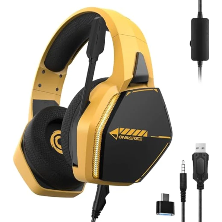 Oniverse Gaming Headset Nebula - Solarfire Yellow, kabelgebundenes Gaming Headset mit 50 mm Treibern, 20-20.000 Hz Frequenzbereich, 2 Meter Kabellänge, für PlayStation 5 – Bild 1