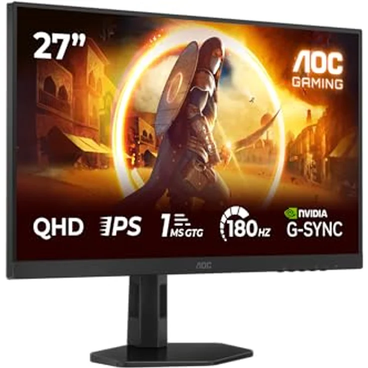 AOC Q27G4XD 27 Zoll WQHD Gaming Monitor, 180Hz, 0.5ms MPRT, G-Sync Compatible, HDR400, Höhenverstellung, Schwarz – Bild 1