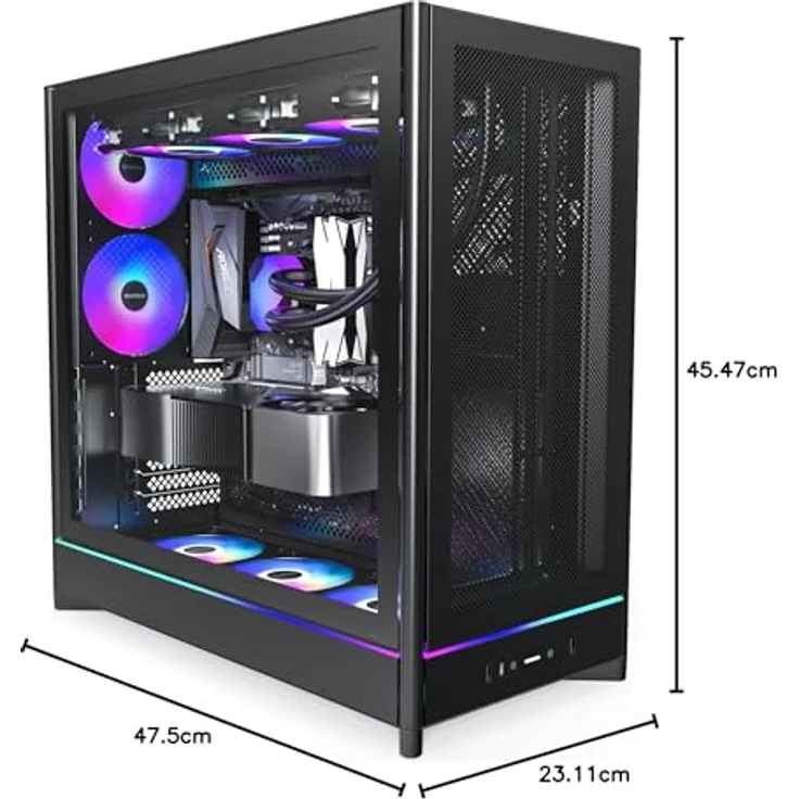Montech HS01 PRO Midi-Tower PC-Gehäuse, ATX, aRGB, Tempered Glass, schwarz, 11x Lüfterstützung, 5x 120-mm-Lüfter vorinstalliert – Bild 18