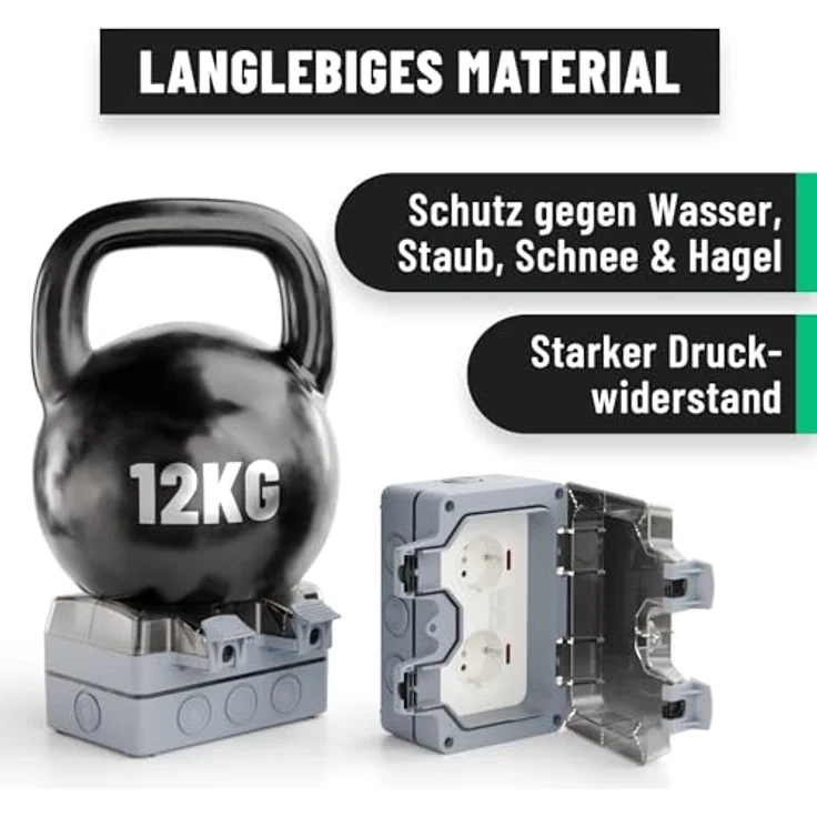 greate abschließbare Außensteckdose wasserdicht Garten mit Schalter - 2fach Aussensteckdose wasserdicht IP66, schaltbare Aussensteckdose, wasserdichte Steckdose, Outdoor Steckdose wasserdicht außen - greate Gartensteckdose IP66, staubdicht, abschließbar, 2 Schalter – Bild 5