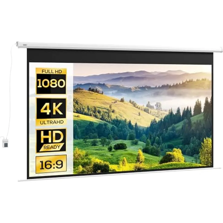 HOMCOM Beamer-Leinwand Elektrisch 266 x 149 cm 16:9, Motorisiert mit Fernbedienung, Metall, Weiß