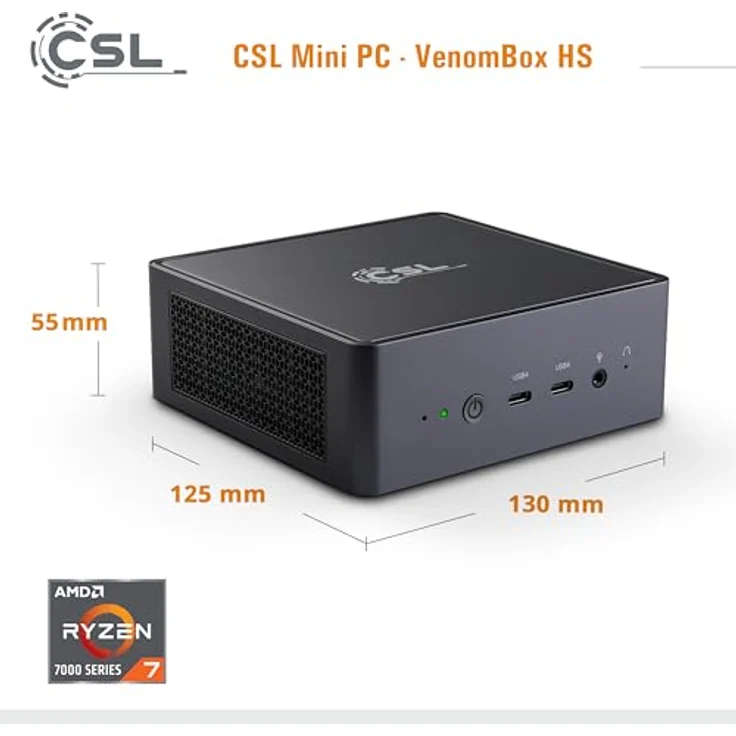 CSL VenomBox HS, Desktop-PC mit AMD Ryzen 7 7840HS, 32 GB RAM, 4000 GB M.2 SSD, Radeon 780M, Schwarz – Bild 2
