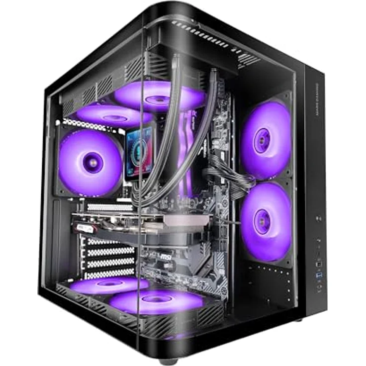 Mars Gaming MC-CURV, Midi Tower PC Gehäuse in Schwarz, ATX, micro ATX, Mini-ITX, mit gehärtetem Glaspanel und verbessertem Kabelmanagement – Bild 1