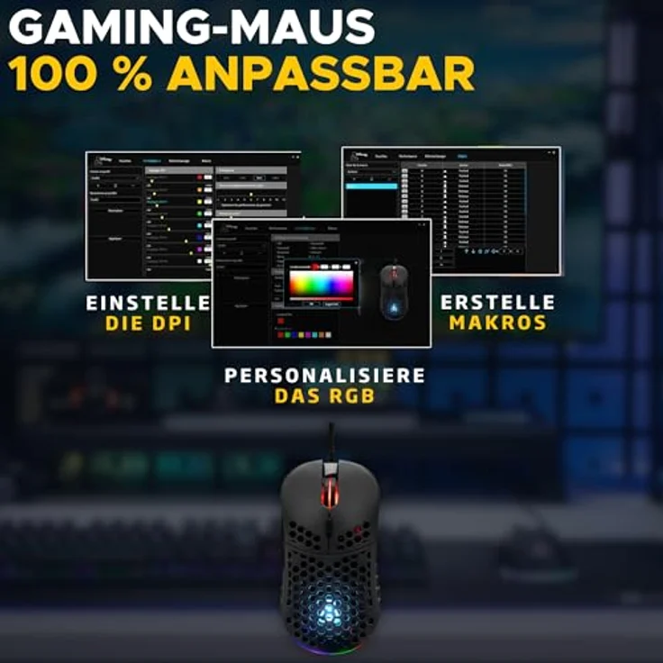 THE G-LAB Kult Oxygen, Hochleistungs-Gaming-Maus mit Kabel, 12.800 DPI, 100% anpassbares RGB, 6 programmierbare Tasten, Schwarz – Bild 4