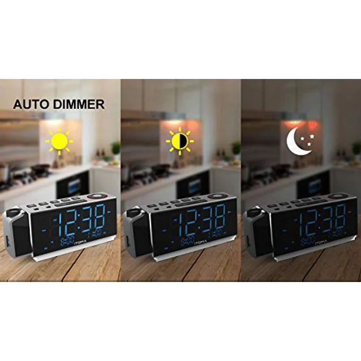 Projektionswecker mit UKW-Radio, USB-Aufladung, 1.8'' LED-Anzeige, Nachtlicht, Doppelalarm, Snooze, Dimmersteuerung, Nachttischuhr Radio iTOMA CKS509 – Bild 4
