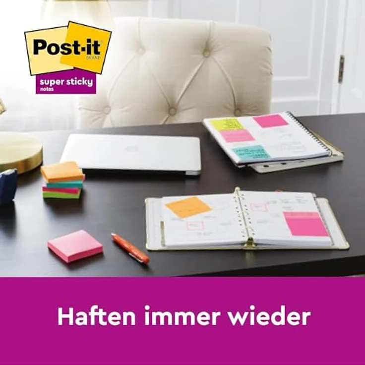 Post-it Super Sticky Haftnotizblock, 76 x 127 mm, narzissengelb, 12x 90 Blatt, praktischer Spender – Bild 8