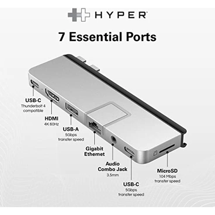 HyperDrive USB-C-Hub, Best Mac USB-C Dual-Hub-Adapter für MacBook Pro13 15 16 Zoll & MacBook Air, 7in2: Typ-C 100W PD, USBC 40 Gbit/s Daten, 4K HDMI, microSD/SD-Kartenleser, 2 x USB 3.1 – Bild 3
