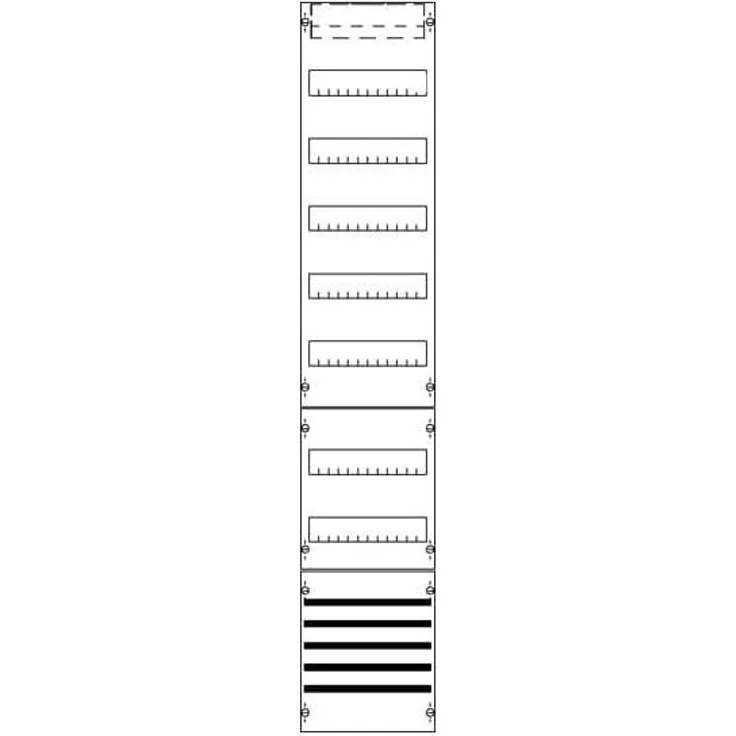 ABB Striebel & John Verteilerfeld FV19S m.SaS 9RE, unbestücktes PC-Gehäuse mit 7 DIN-Schienen und 12 Teilungseinheiten pro Schiene, Höhe 1350 mm, Breite 250 mm, Tiefe 160 mm