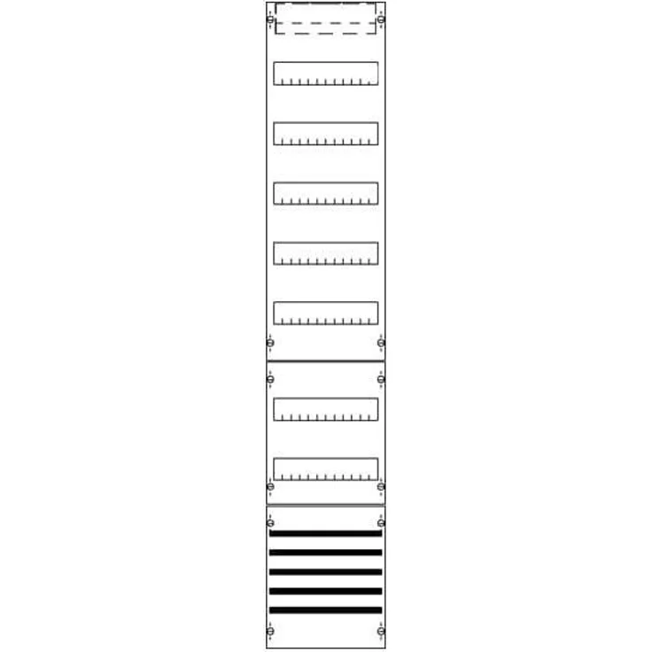 ABB Striebel & John Verteilerfeld FV19S m.SaS 9RE, unbestücktes PC-Gehäuse mit 7 DIN-Schienen und 12 Teilungseinheiten pro Schiene, Höhe 1350 mm, Breite 250 mm, Tiefe 160 mm