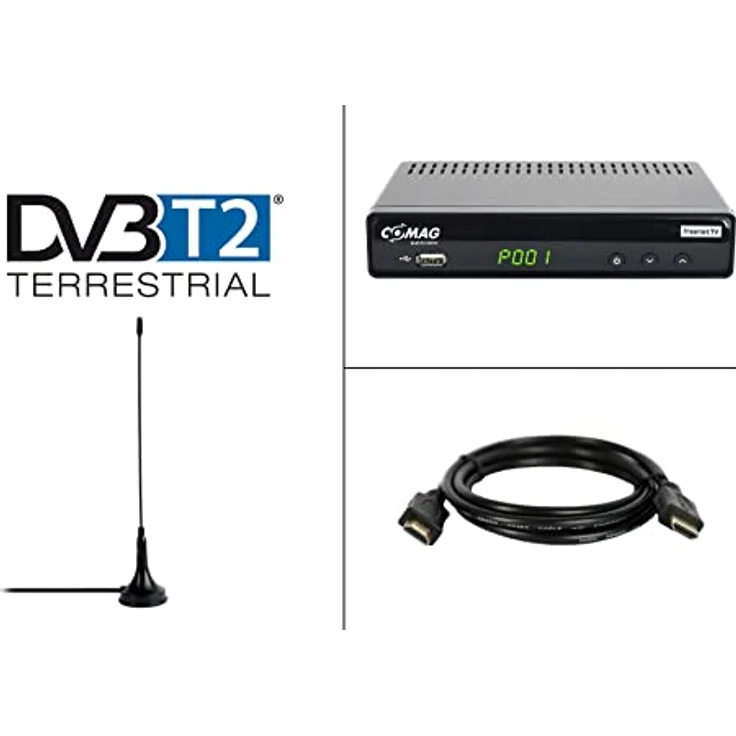 COMAG SL65T2 DVB-T2 Receiver, Freenet TV (Private Sender in HD), PVR Ready, Full-HD 1080p, HDMI, SCART, Mediaplayer, USB 2.0, 12V tauglich, 2m HDMI Kabel und DVB-T2 Antenne – Bild 4