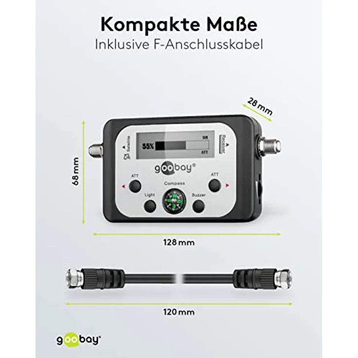 Goobay Digitaler Satelliten Finder LCD-Anzeige mit Kompass und Ton inkl. F-Anschlusskabel – Bild 4