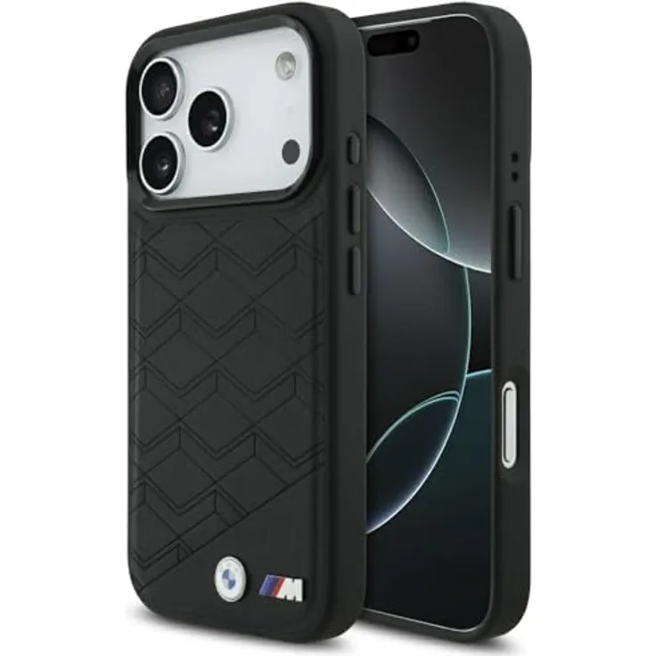 CG MOBILE BMW M-förmiges Logo MagSafe Hülle für iPhone 17 Pro, Schwarz, aus Kunstleder/Polycarbonat/TPU, lizenziert von BMW