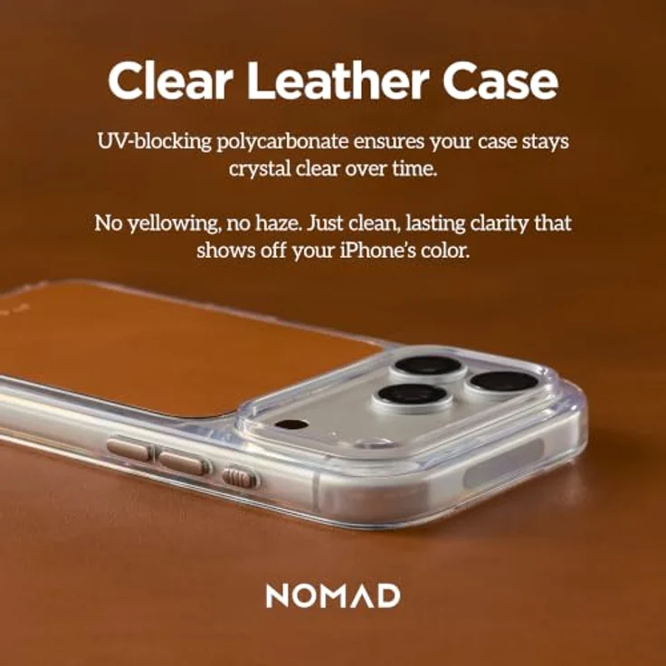 Nomad Clear Leather Case - saddle (Horween) für iPhone 18 Pro Max/17 Pro Max, transparentes Design mit echtem Horween-Leder – Bild 3