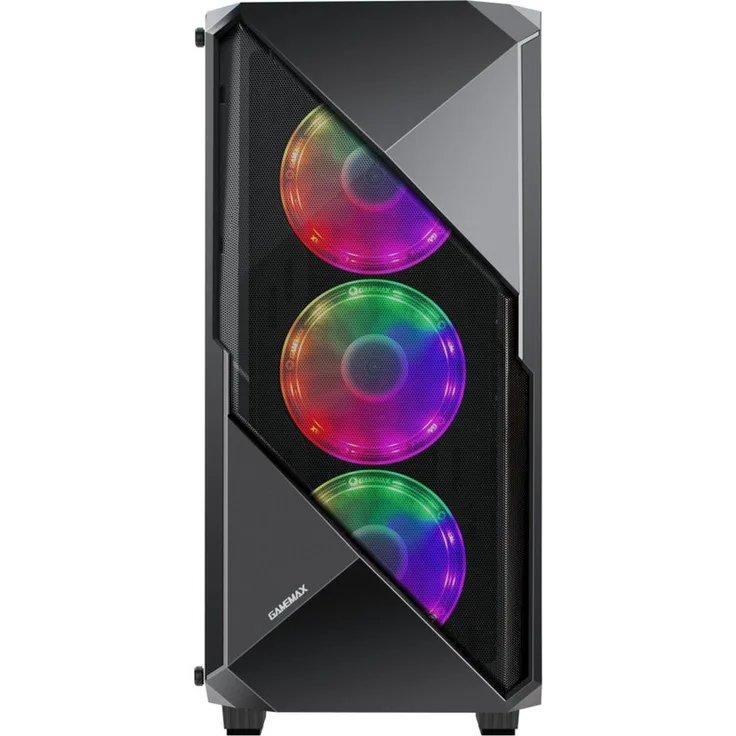 GAMEMAX Revolt Midi Tower Gaming-Gehäuse, ohne Netzteil, ATX, gehärtetes Glas, ARGB-Hub, USB 2.0, USB 3.0