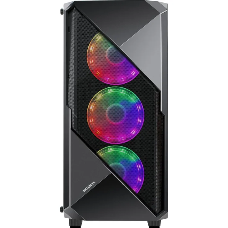 GAMEMAX Revolt Midi Tower Gaming-Gehäuse, ohne Netzteil, ATX, gehärtetes Glas, ARGB-Hub, USB 2.0, USB 3.0