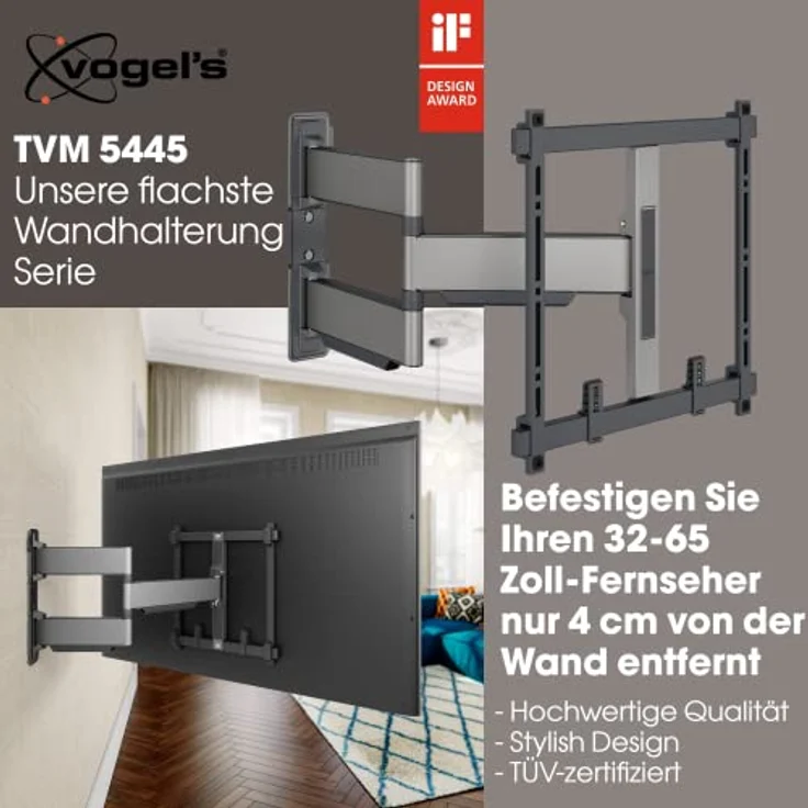 Vogel's Elite 5445 Schwenkbare, ultradünne TV-Wandhalterung für 32-65 Zoll Fernseher, Max. 35 kg, Schwenkbar bis zu 180°, Full-Motion TV Halterung max. VESA 400x400, Universelle Kompatibilität – Bild 2