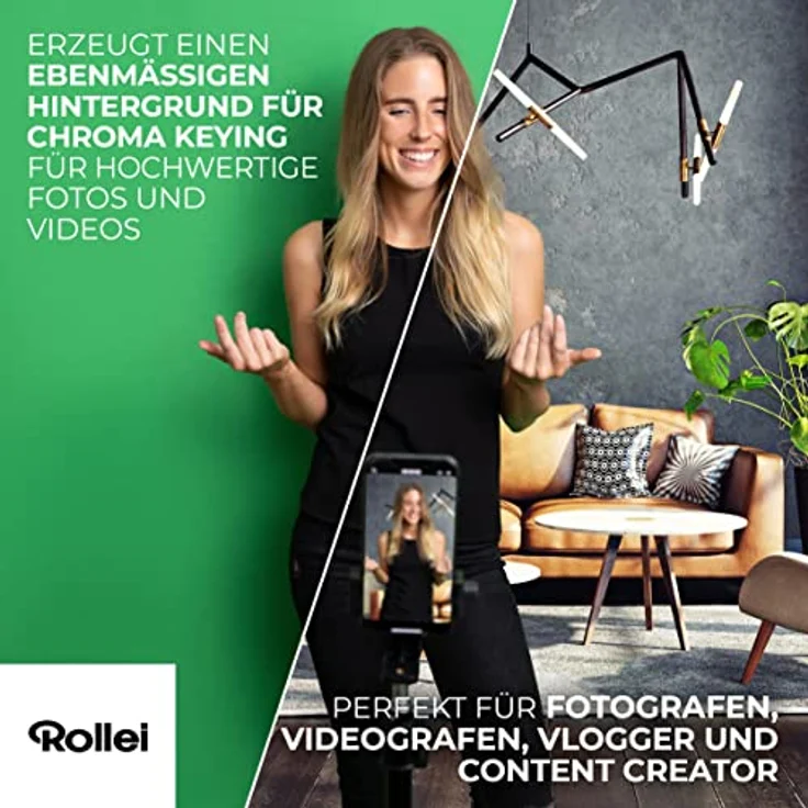Rollei Panorama Greenscreen-Set, Chroma Keying Background, 4m Breite, 2,4m Höhe, Aluminiumgestell, reflexionsfrei – Bild 3