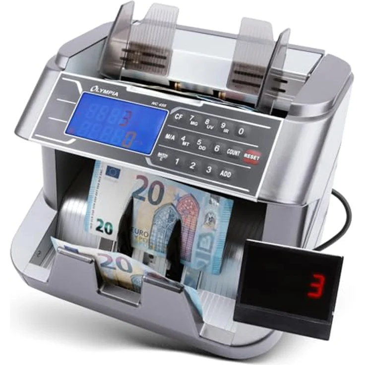 Olympia NC 455 Geldzählmaschine & Geldscheinprüfer, UV & MG Prüfung, 1000 Noten/Min, LCD Display, Autom. Start, Falschgeld Prüfer – Bild 1
