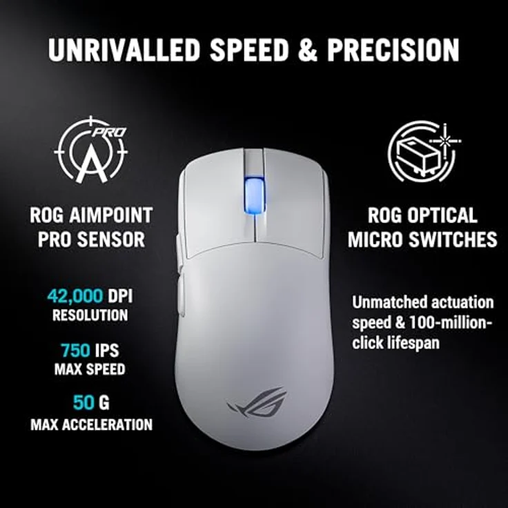 ASUS ROG Harpe II ACE BLK, Kabellose & kabelgebundene Gaming-Maus mit 42.000 dpi optischem Sensor und ultraleichtem Design, Schwarz – Bild 7