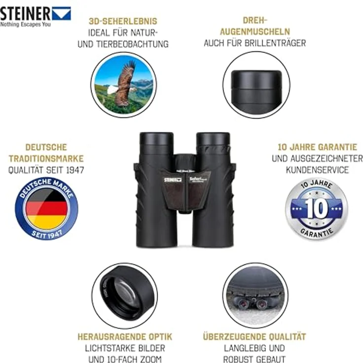Steiner Fernglas 10x42 mm, robustes und wasserdichtes Design mit ergonomischen Augenmuscheln – Bild 2