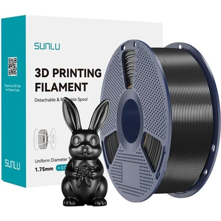Sunlu PLA+ Silk Filament, 3D-Druckmaterial mit glanzvollem Finish, Black