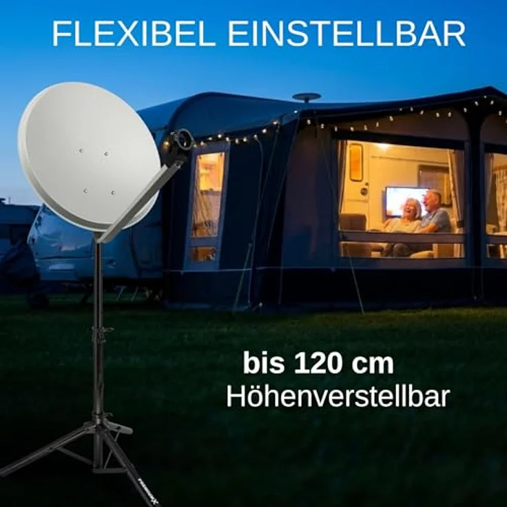 Premium X Camping SAT Stativ Aluminium 120cm Ø 35mm Schwarz - Windfestes Dreibein zur Antennenhalterung für Wohnwagen & Balkon, inkl. Heringen, leicht und platzsparend zusammenklappbar – Bild 5
