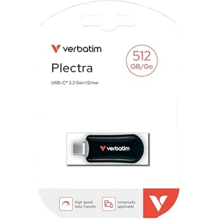 Verbatim Plectra Black 512GB USB-C Flash Drive, hohe Übertragungsgeschwindigkeit bis zu 100 MB/s, kompakt und leicht, schwarz – Bild 2