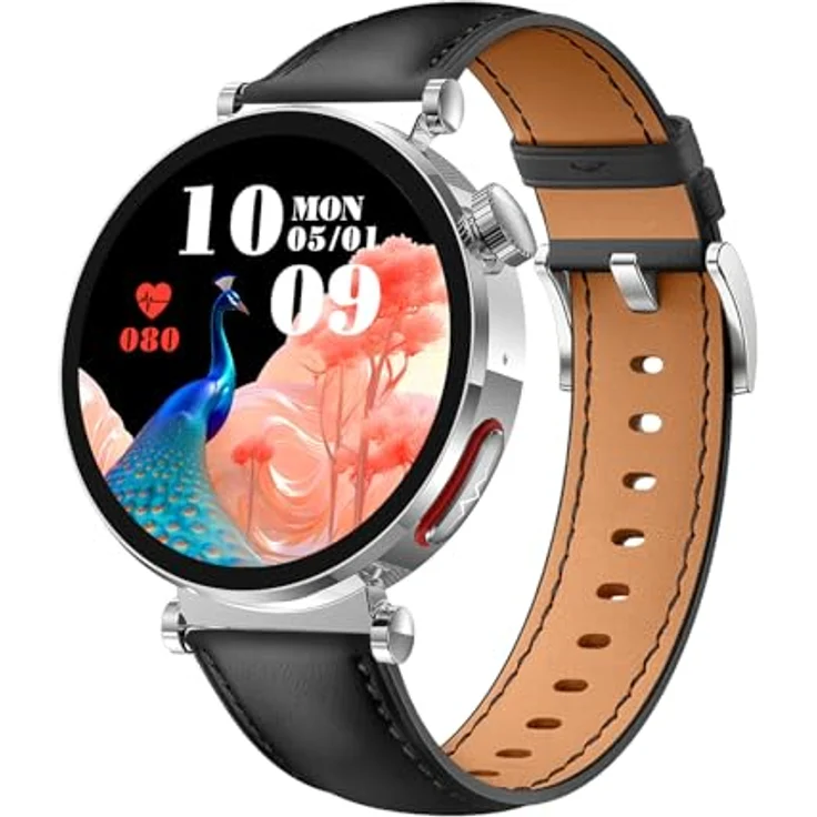 Knauermann NEO 2 (2025) - Gesundheitsuhr Smartwatch in Silber mit EKG, HRV, Blutdruckmessung, Schlafapnoe-Überwachung und schwarzem Rindslederarmband – Bild 2