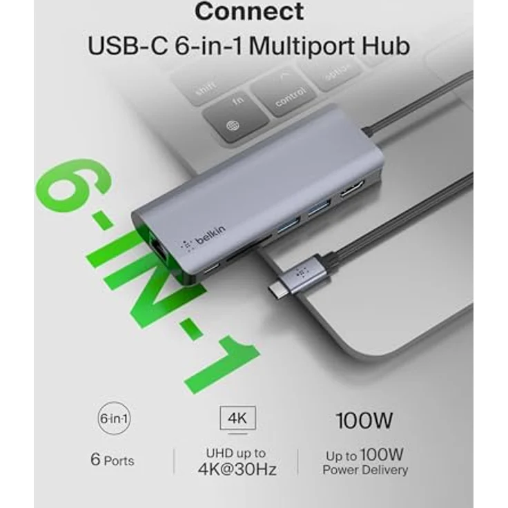 Belkin CONNECT USB-C 6-in-1 Multiport-Adapter AVC008btSGY – Bild 2