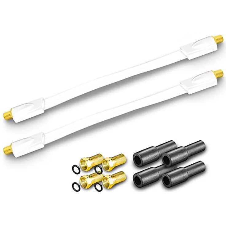 ARLI Fensterdurchführung Ultra Slim Weiß, 0,2 mm Flachkabel für DVB-S2, DVB-T2, mit 4 F-Steckern und 4 Gummitüllen, einfache Installation für Fenster und Türen