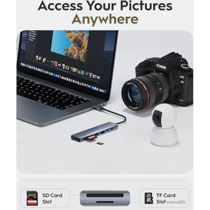 Cudy UH407 USB C HUB 7-in-1 Multiport Adapter mit 4K HDMI, 2 USB-A 3.2, 1 USB-C 3.2, SD/TF Slot, 100W PD, kompatibel mit MacBook und Surface – Bild 4