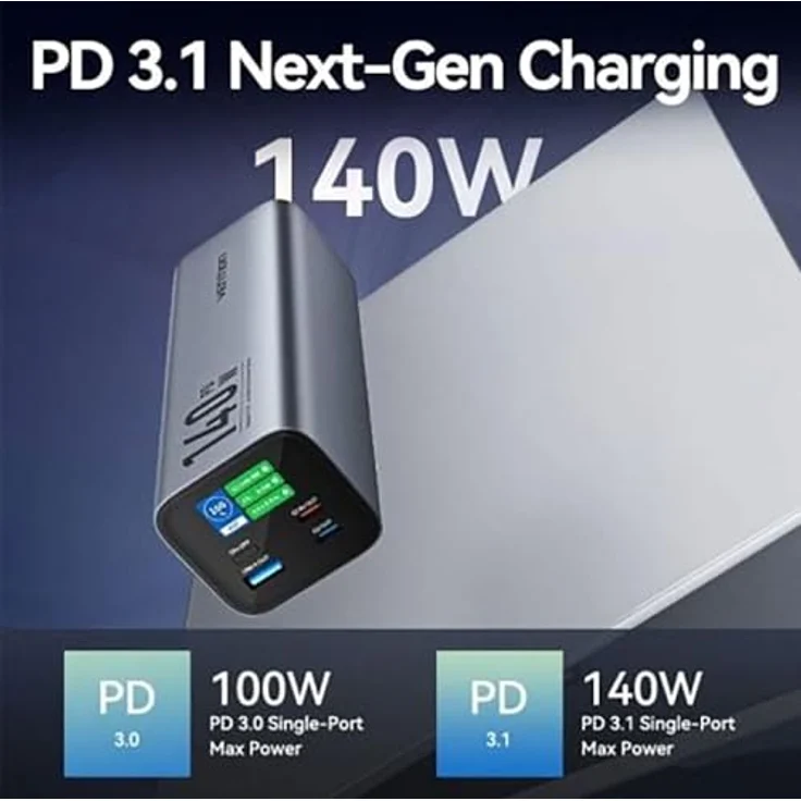 Vention FHVH0 Powerbank 27000mAh, 140W, mit LED-Display, grau, schnellladen, 3 Anschlüsse – Bild 4