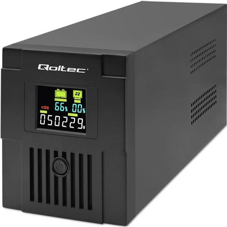 Qoltec 53770 Unterbrechungsfreie Stromversorgung (USV) Line-Interaktiv 1,5 kVA 900 W 2 AC-Ausgänge mit LCD-Display und USB-Anschlüssen