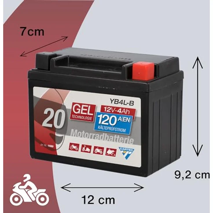 Cartec Gel Motorradbatterie YB4L-B, 4Ah 120A, wartungsfrei und auslaufsicher mit hoher Startkraft – Bild 5